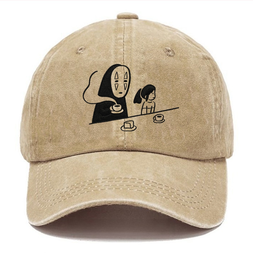 Embroidered No-Face Tea Time Vintage Casual Washed Cap