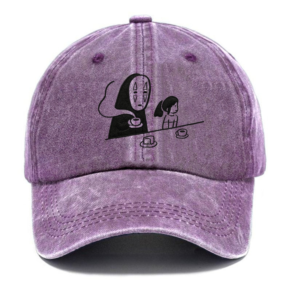 Embroidered No-Face Tea Time Vintage Casual Washed Cap