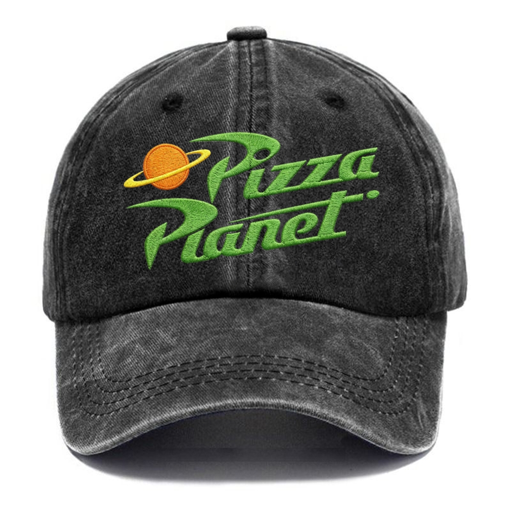 Embroidered "Pizza Planet" Retro Logo Vintage Casual Washed Cap