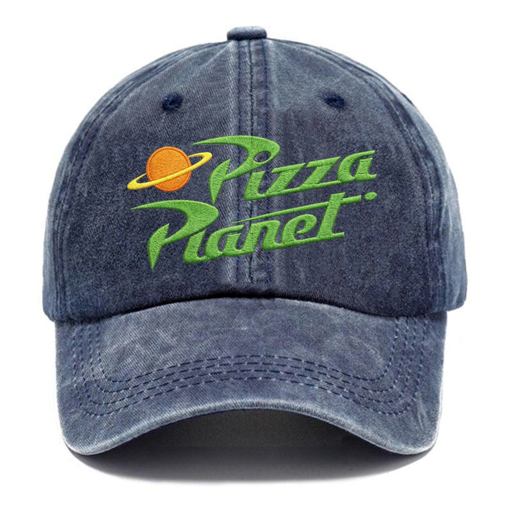 Embroidered "Pizza Planet" Retro Logo Vintage Casual Washed Cap