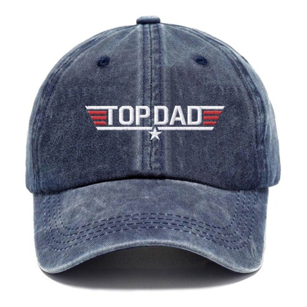 Embroidered "Top Dad" Retro Pilot Style Vintage Casual Washed Cap