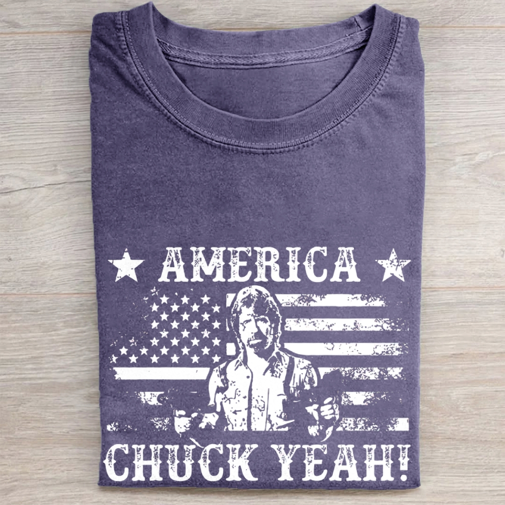  "America Chuck Yeah!" Retro Action Star Vintage Washed Tee 