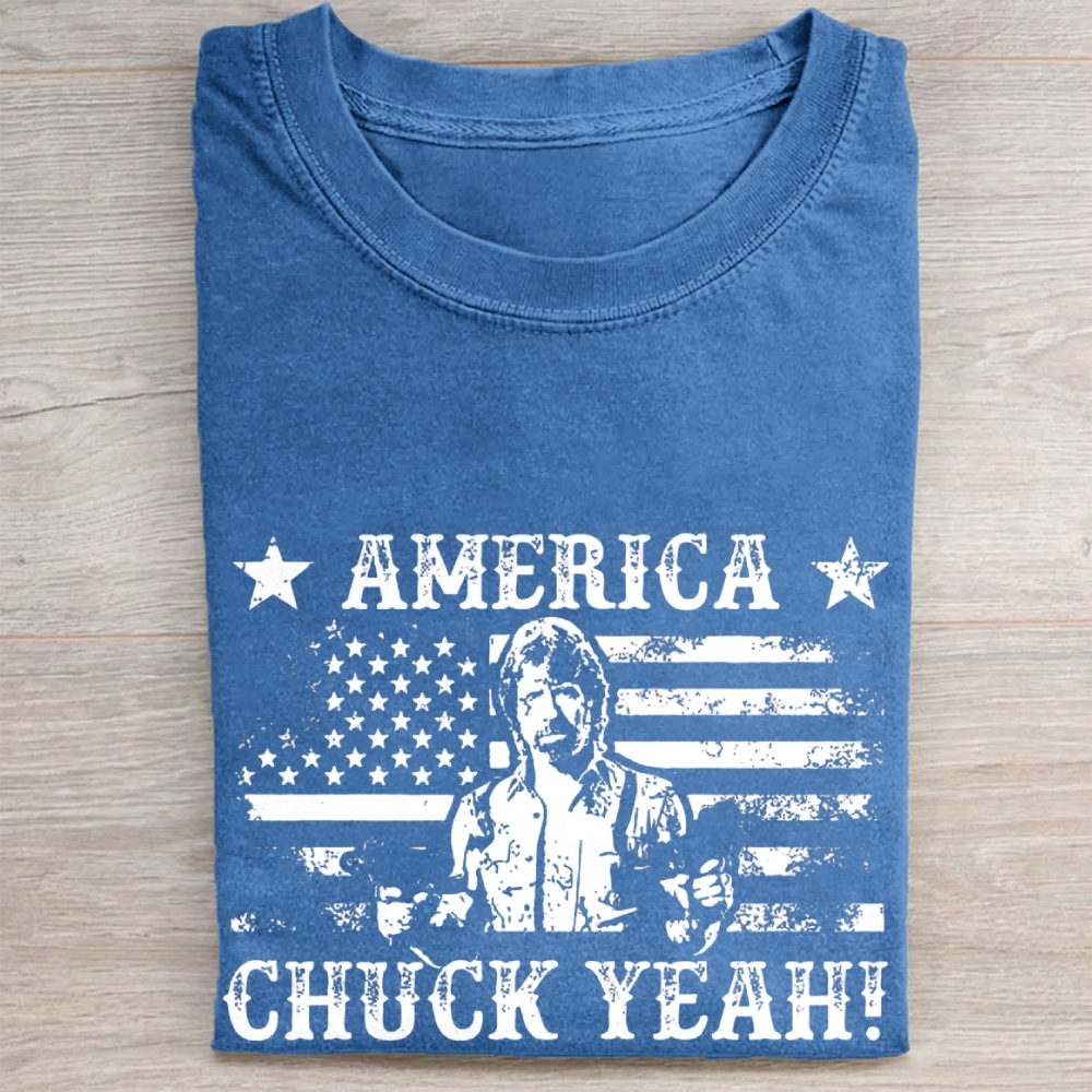  "America Chuck Yeah!" Retro Action Star Vintage Washed Tee 
