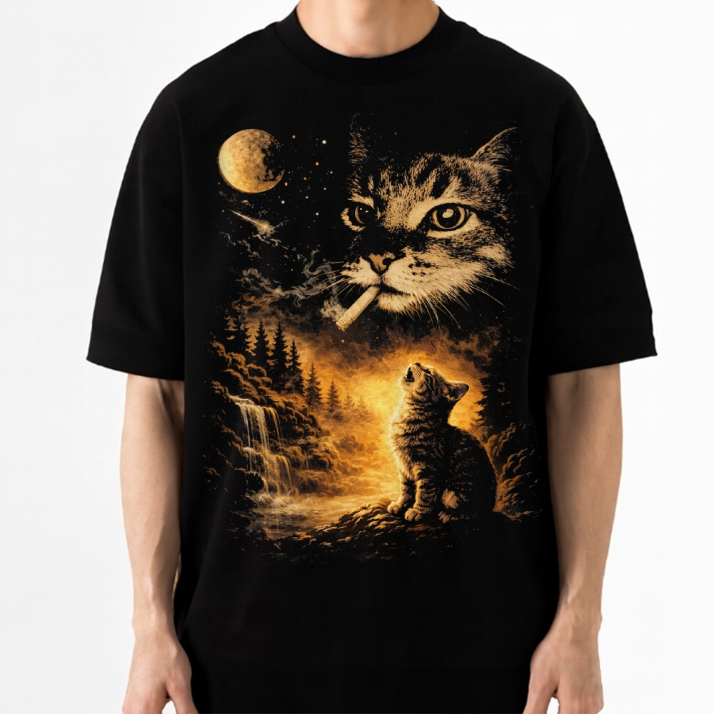 Surreal Cat Dream Graphic Cotton T-shirt 