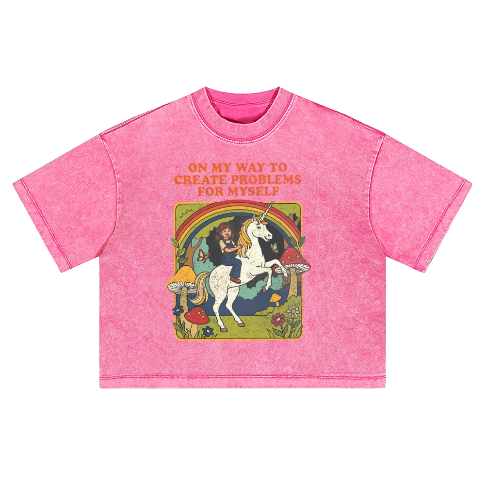  On My Way To Create Problems Washed Cropped T-Shirt 