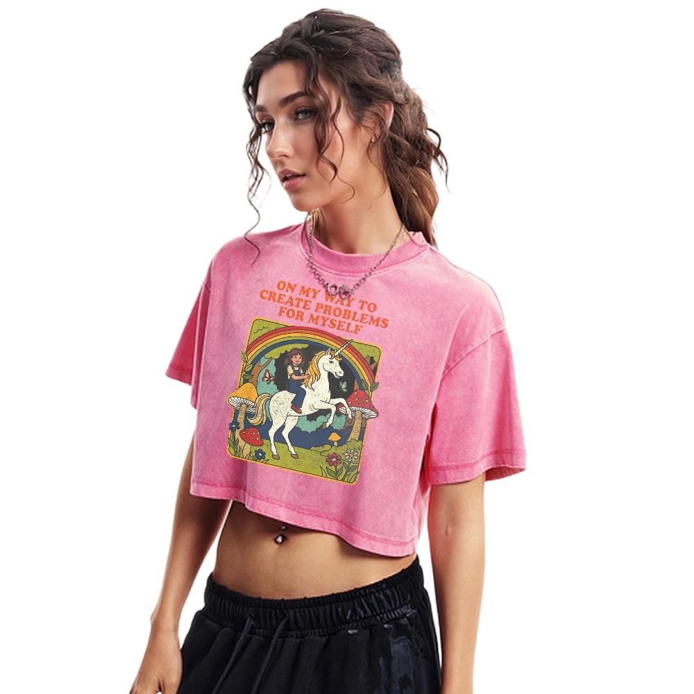  On My Way To Create Problems Washed Cropped T-Shirt 