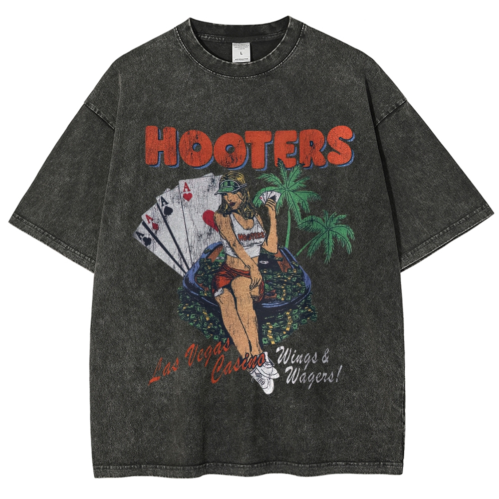Vintage Playing Cards & Palm Tree Print Washed T-Shirt 