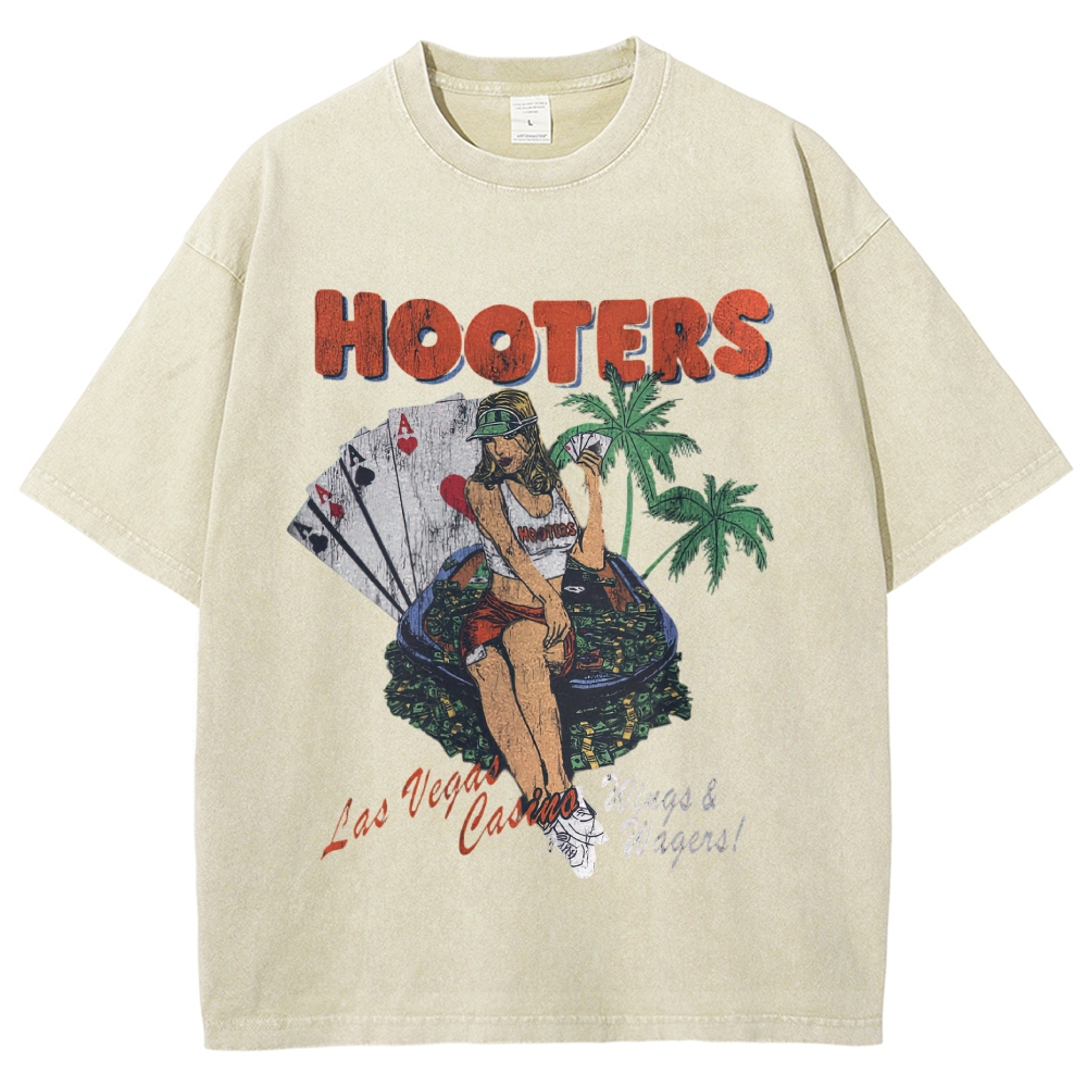Vintage Playing Cards & Palm Tree Print Washed T-Shirt 