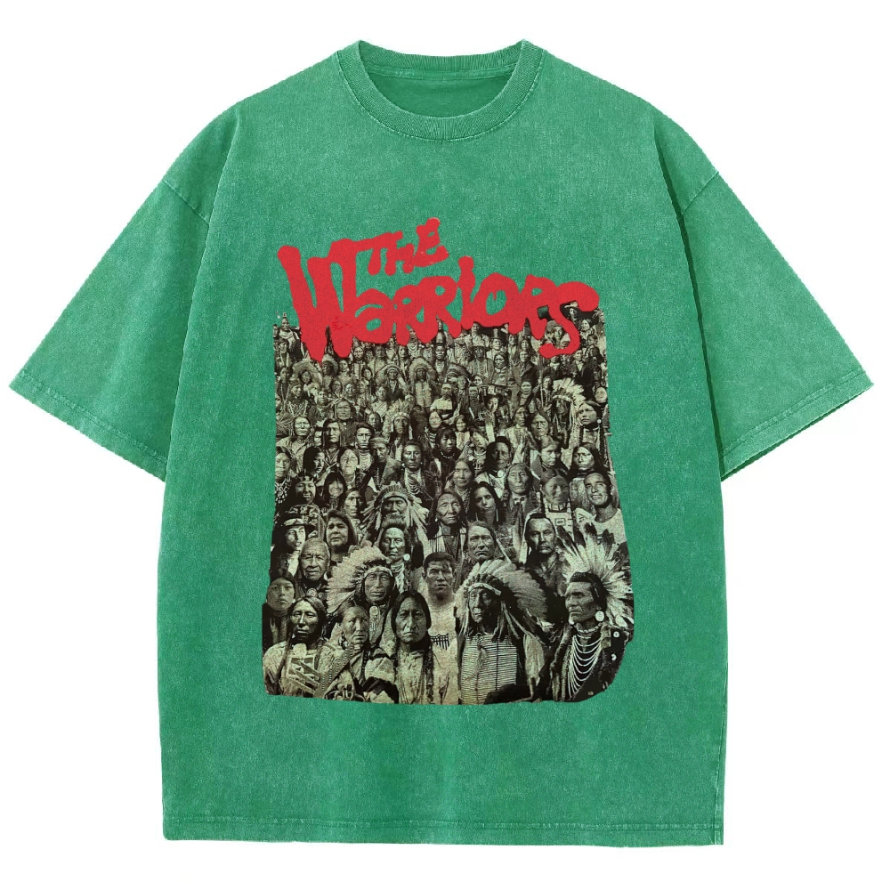 Retro Tribal Warriors Graphic Washed T-Shirt 