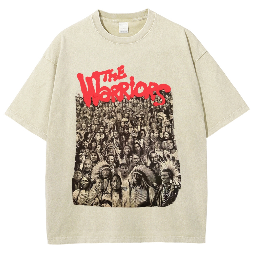 Retro Tribal Warriors Graphic Washed T-Shirt 