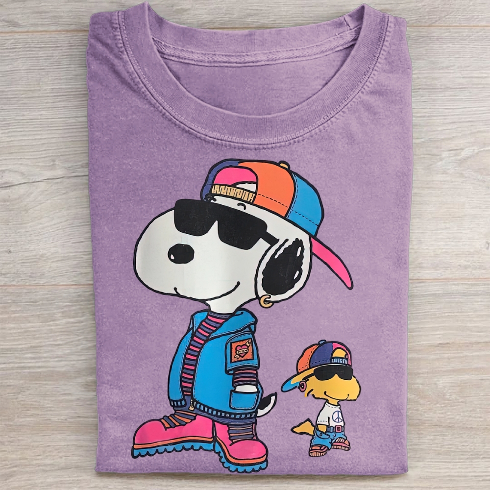Retro Cartoon Hip Hop Style Graphic Washed Tee