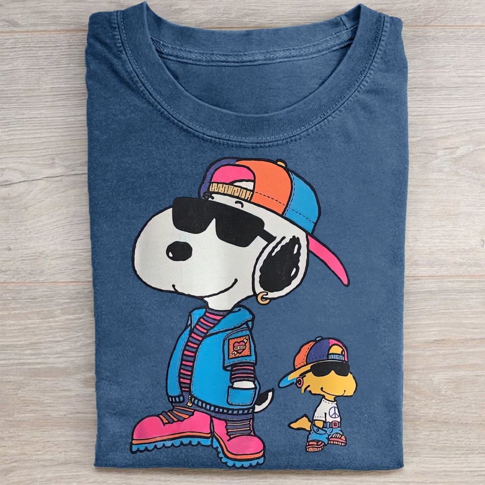 Retro Cartoon Hip Hop Style Graphic Washed Tee
