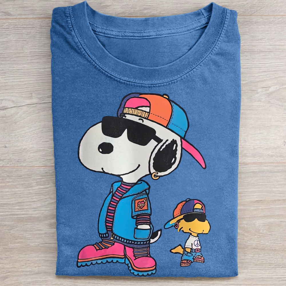 Retro Cartoon Hip Hop Style Graphic Washed Tee