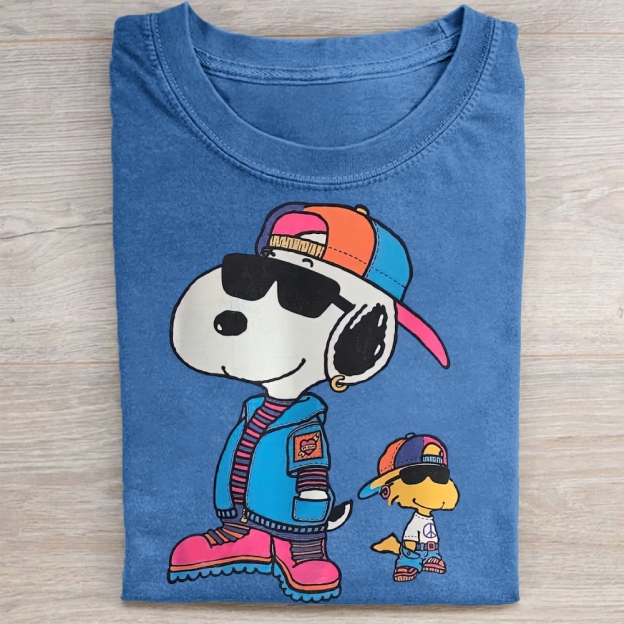 Retro Cartoon Hip Hop Style Graphic Washed Tee