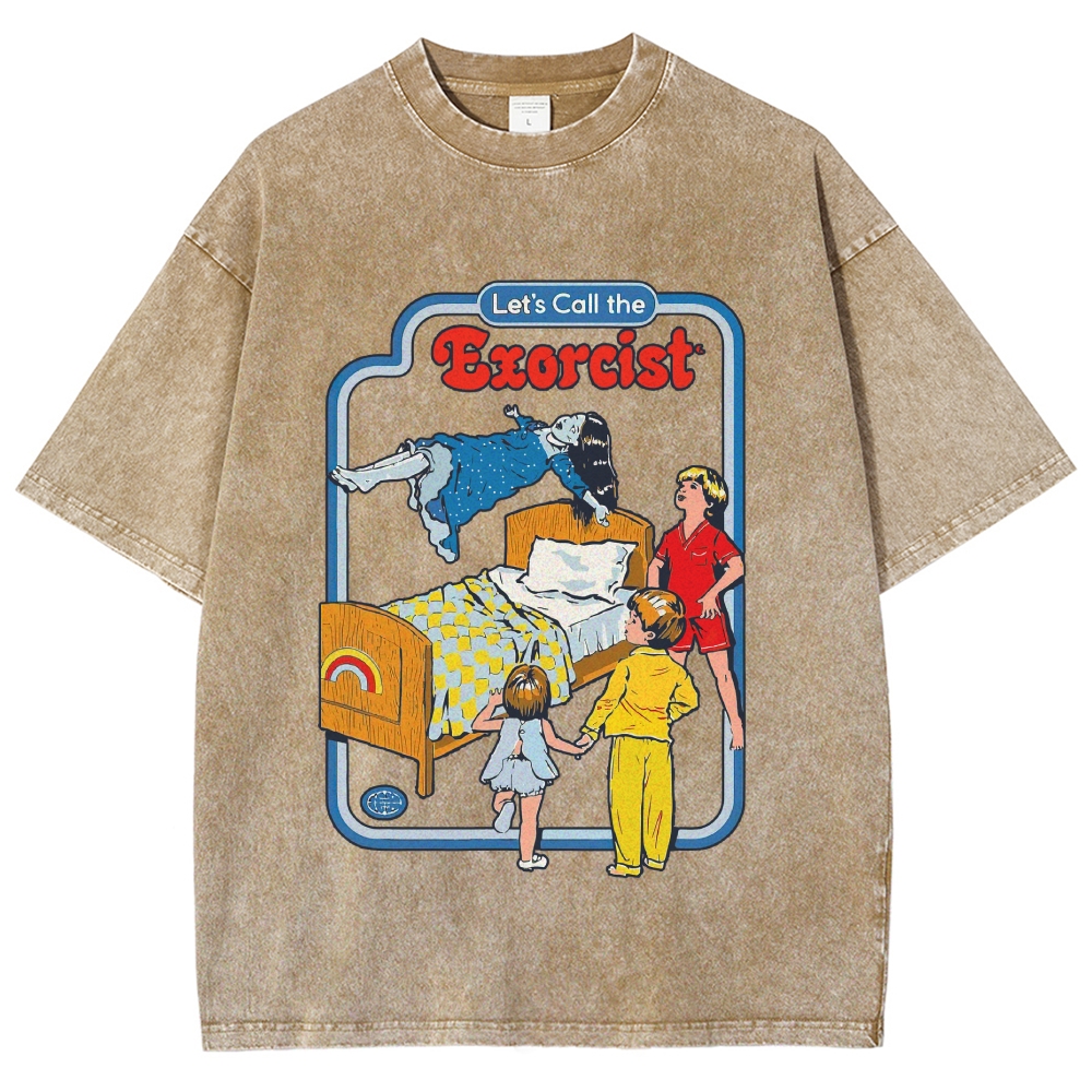 "Let's Call the Exorcist" Retro Kids' Book Style Horror Washed T-Shirt 