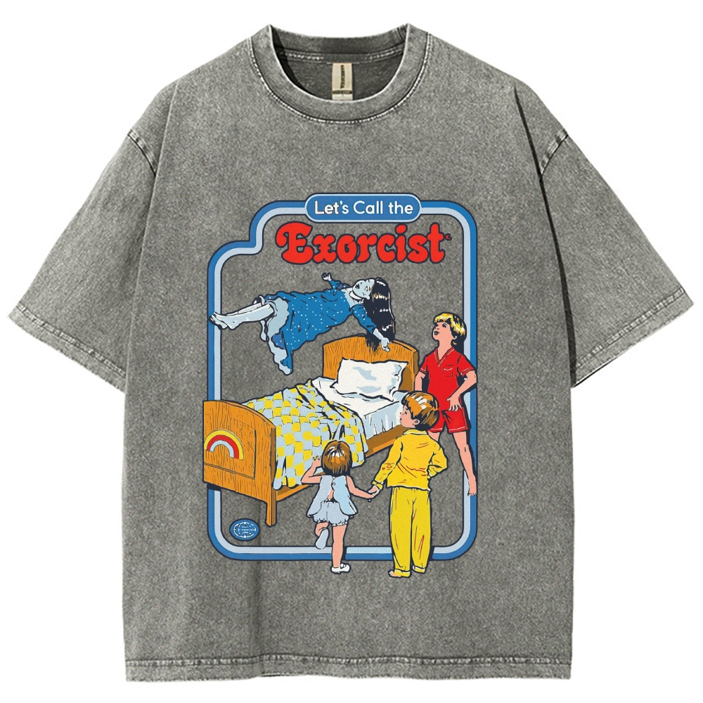 "Let's Call the Exorcist" Retro Kids' Book Style Horror Washed T-Shirt 