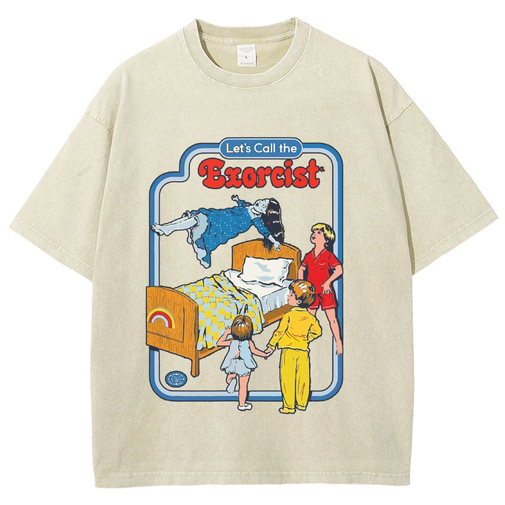 "Let's Call the Exorcist" Retro Kids' Book Style Horror Washed T-Shirt 