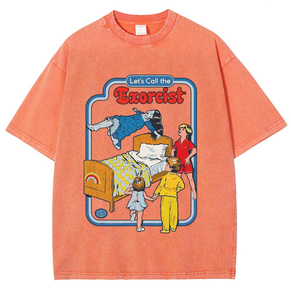 "Let's Call the Exorcist" Retro Kids' Book Style Horror Washed T-Shirt 