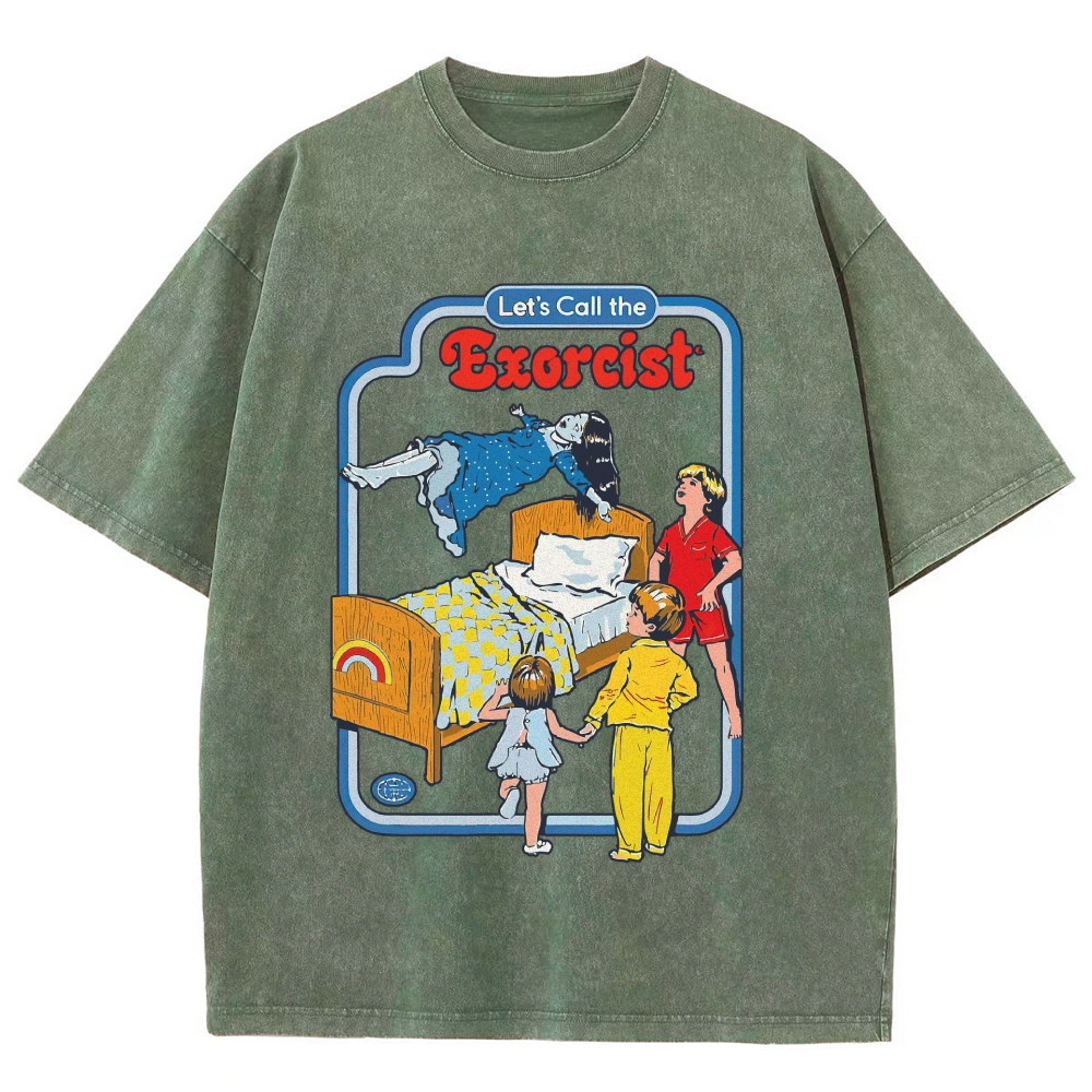 "Let's Call the Exorcist" Retro Kids' Book Style Horror Washed T-Shirt 