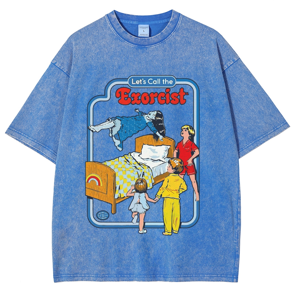 "Let's Call the Exorcist" Retro Kids' Book Style Horror Washed T-Shirt 