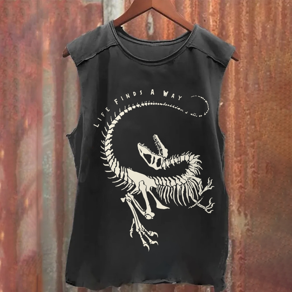 Life Finds A Way Dinosaur Skeleton Washed Tank Top