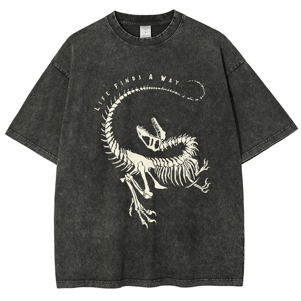 Life Finds A Way Dinosaur Skeleton Vintage Washed T - shirt