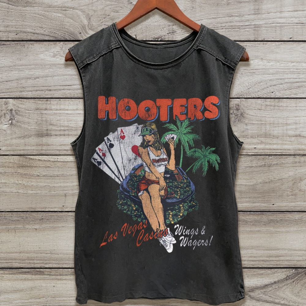 Vintage Playing Cards & Palm Tree Print Washed Tank Top 