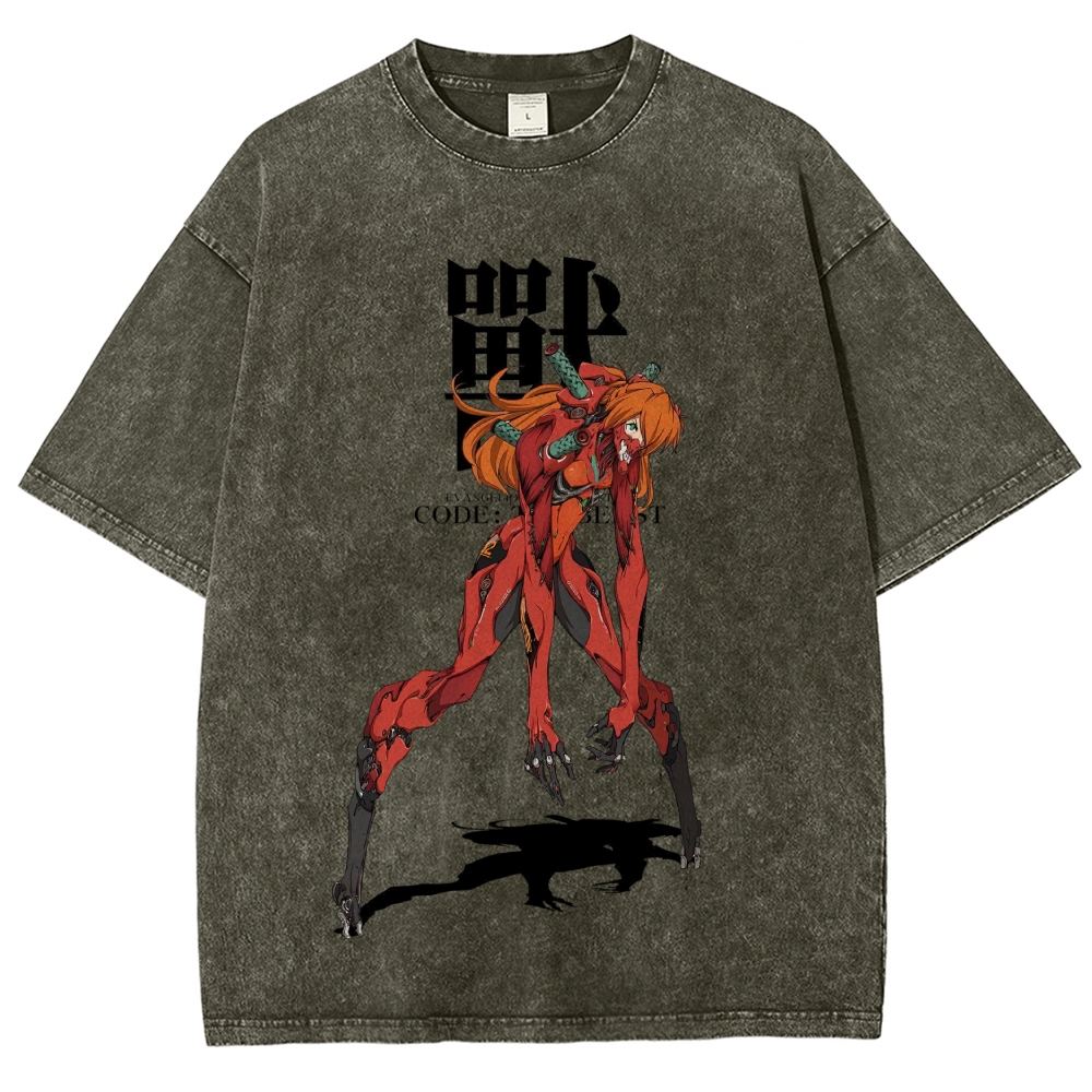 Asuka Langley "Beast Mode" Neon Genesis Anime Vintage Washed T-Shirt 
