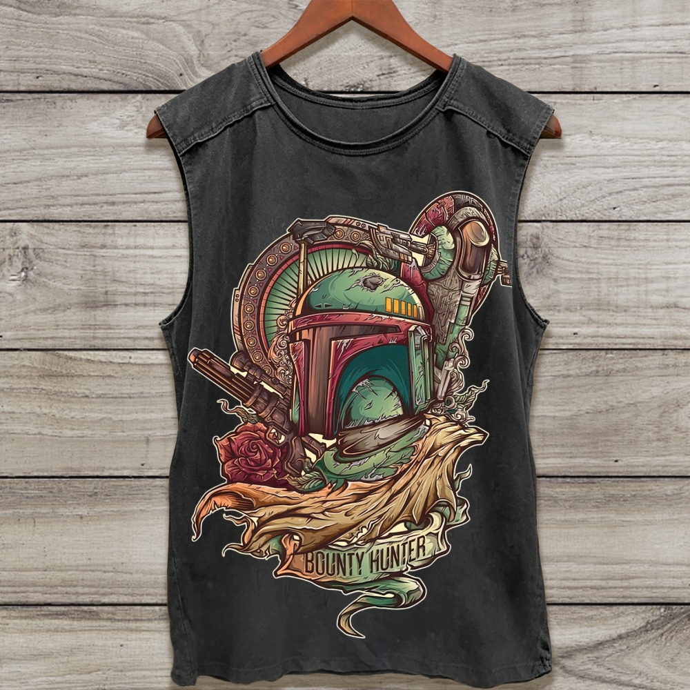 Boba Fett "Bounty Hunter" Tattoo-Style Washed Tank Top 