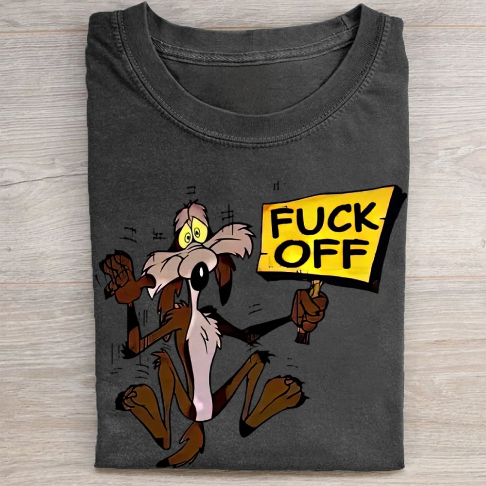 Wile E. Coyote "Fuck Off" Retro Cartoon Vintage Washed Tee
