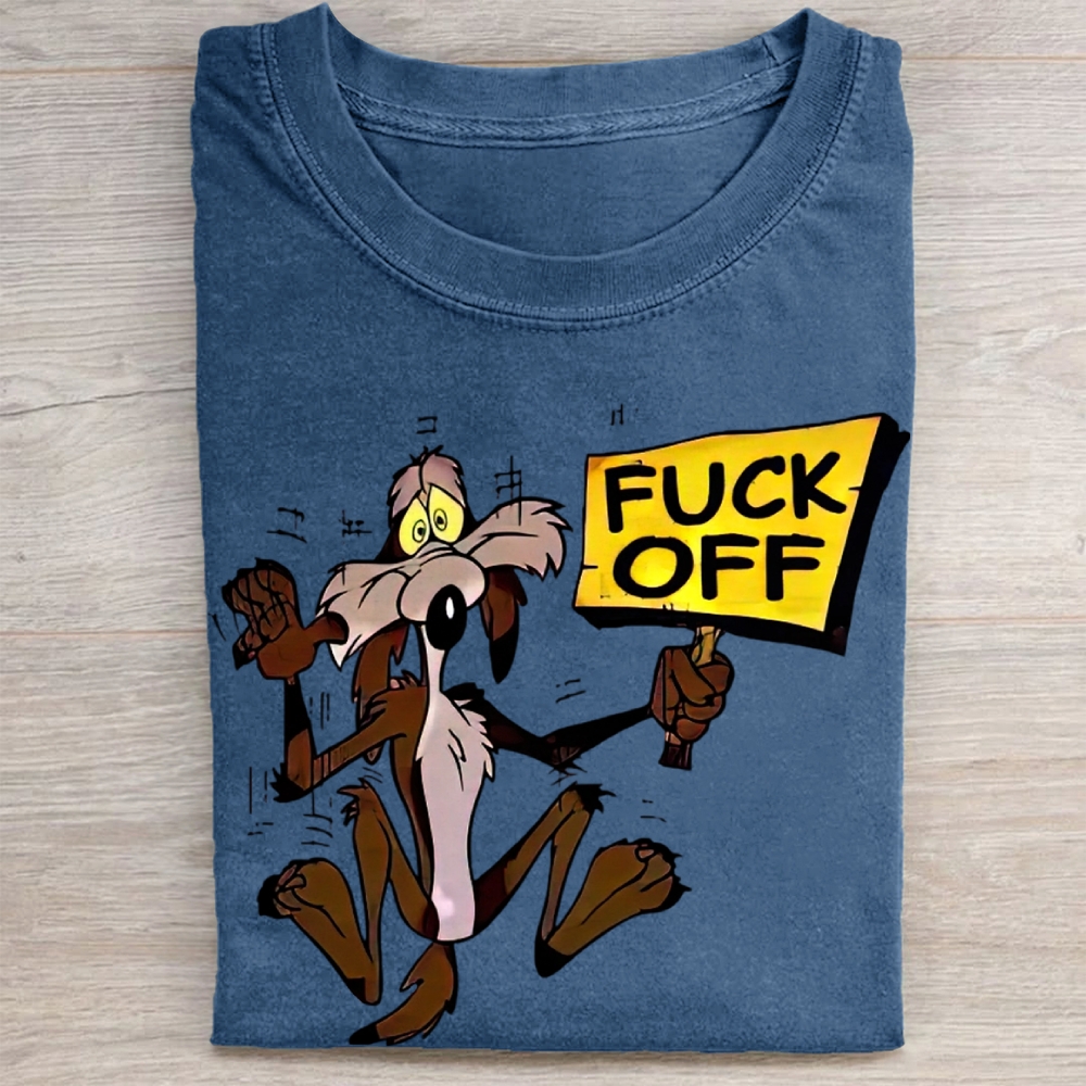 Wile E. Coyote "Fuck Off" Retro Cartoon Vintage Washed Tee