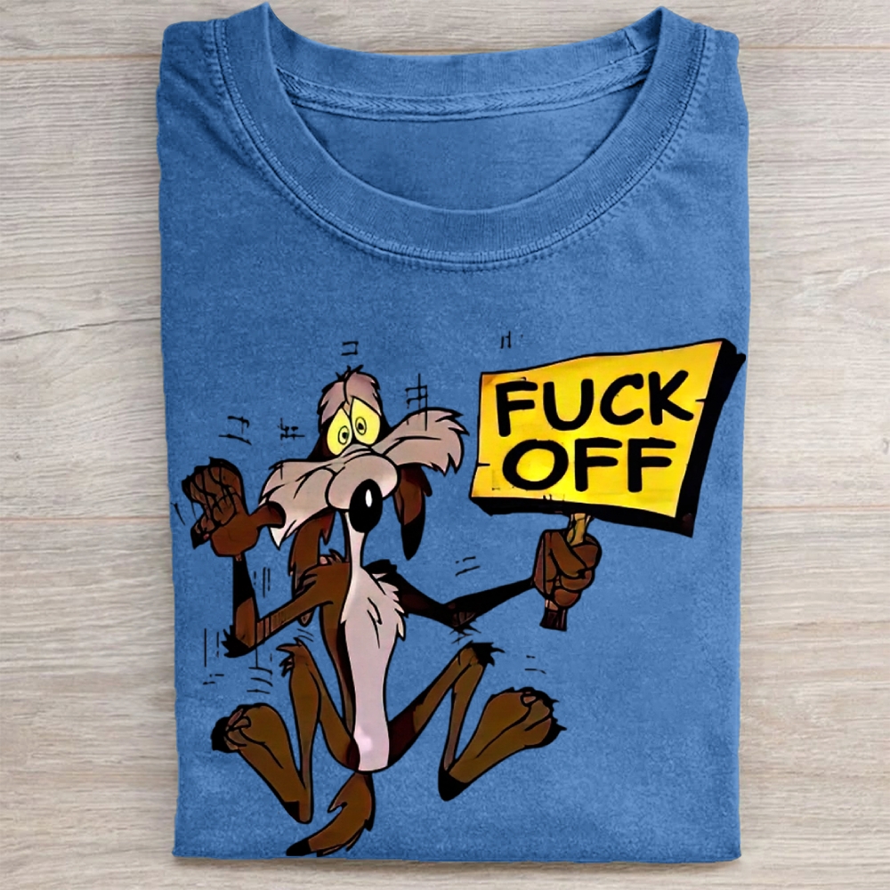 Wile E. Coyote "Fuck Off" Retro Cartoon Vintage Washed Tee