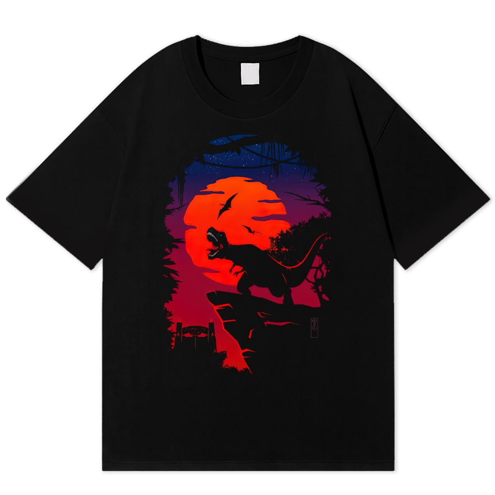 T-Rex Sunset Silhouette Vintage Cotton T-shirt 