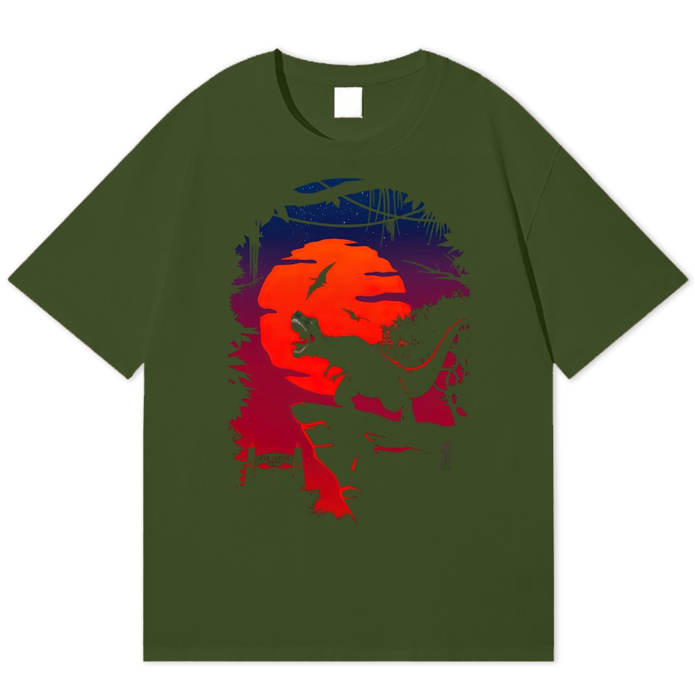 T-Rex Sunset Silhouette Vintage Cotton T-shirt 