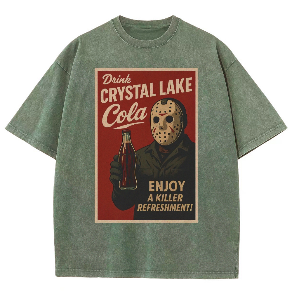 "Crystal Lake Cola" Retro Horror Ad Vintage Washed T-Shirt