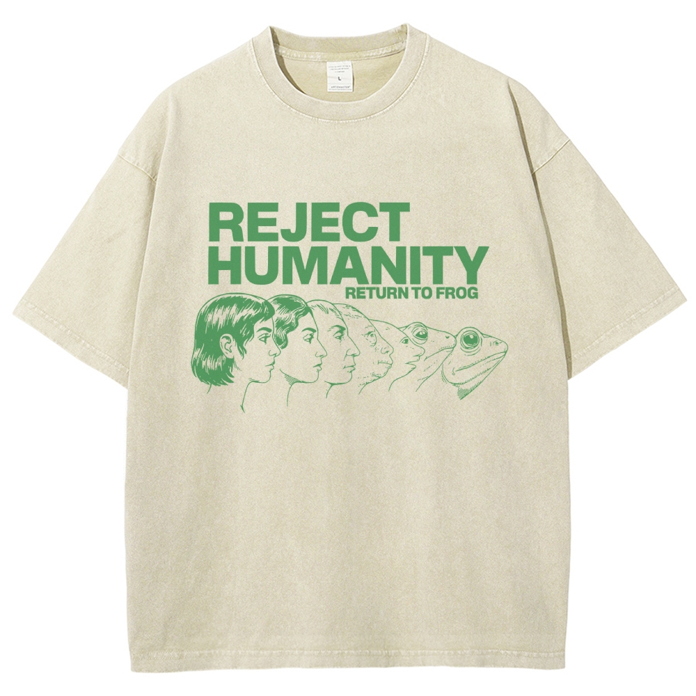 "Reject Humanity Return to Frog" Meme Vintage Washed T-Shirt