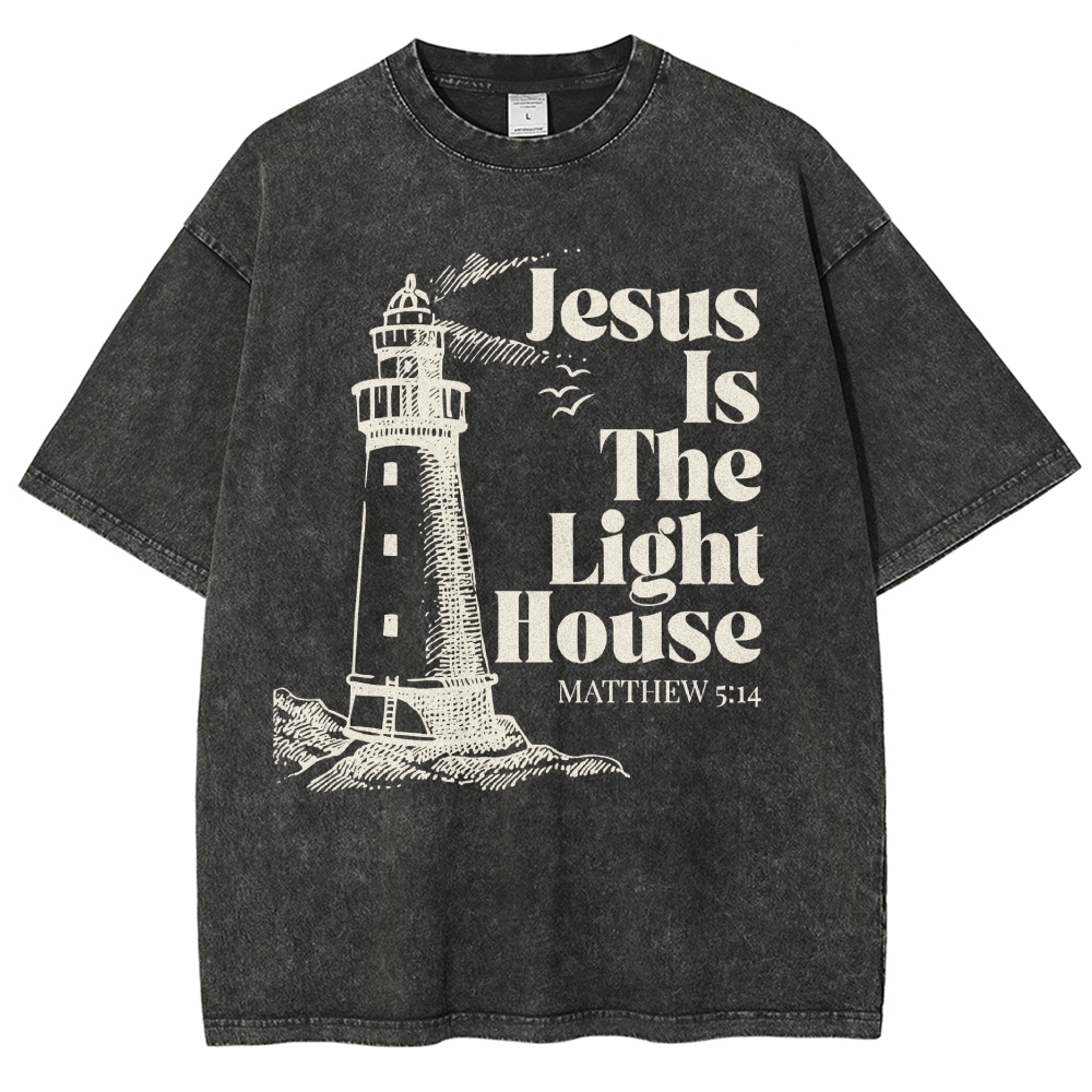"Jesus Is The Lighthouse" Christian Faith Vintage Washed T-Shirt