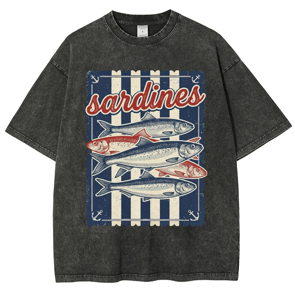 "Vintage Sardines Can" Retro Nautical Washed T-Shirt