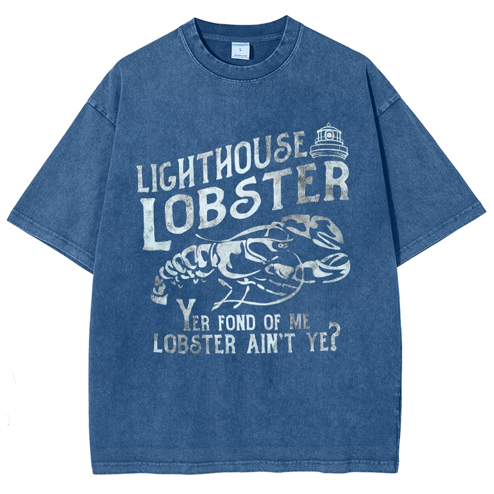 "Lighthouse Lobster" Retro Coastal Horror Washed T-Shirt