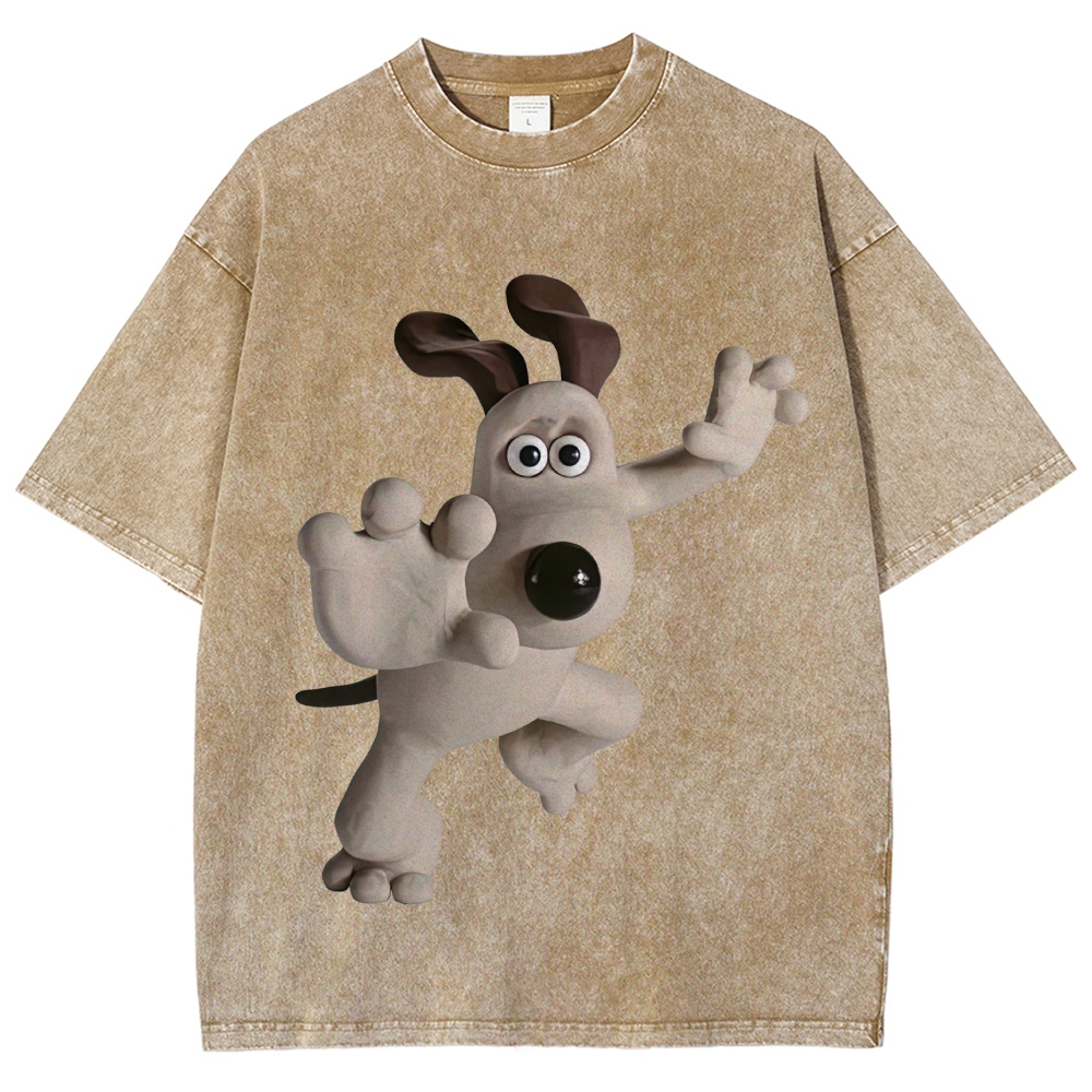  Gromit "Leaping" Wallace & Gromit Retro Aardman Washed T-Shirt 