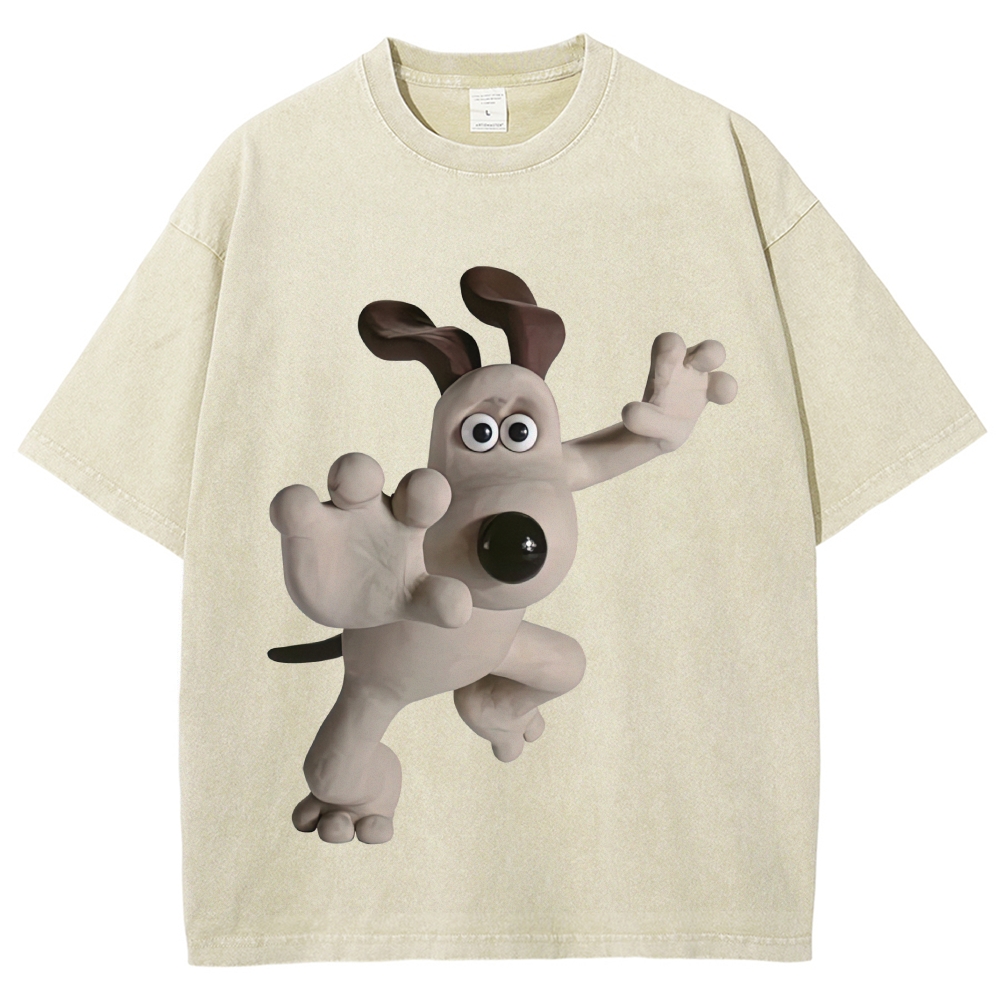  Gromit "Leaping" Wallace & Gromit Retro Aardman Washed T-Shirt 