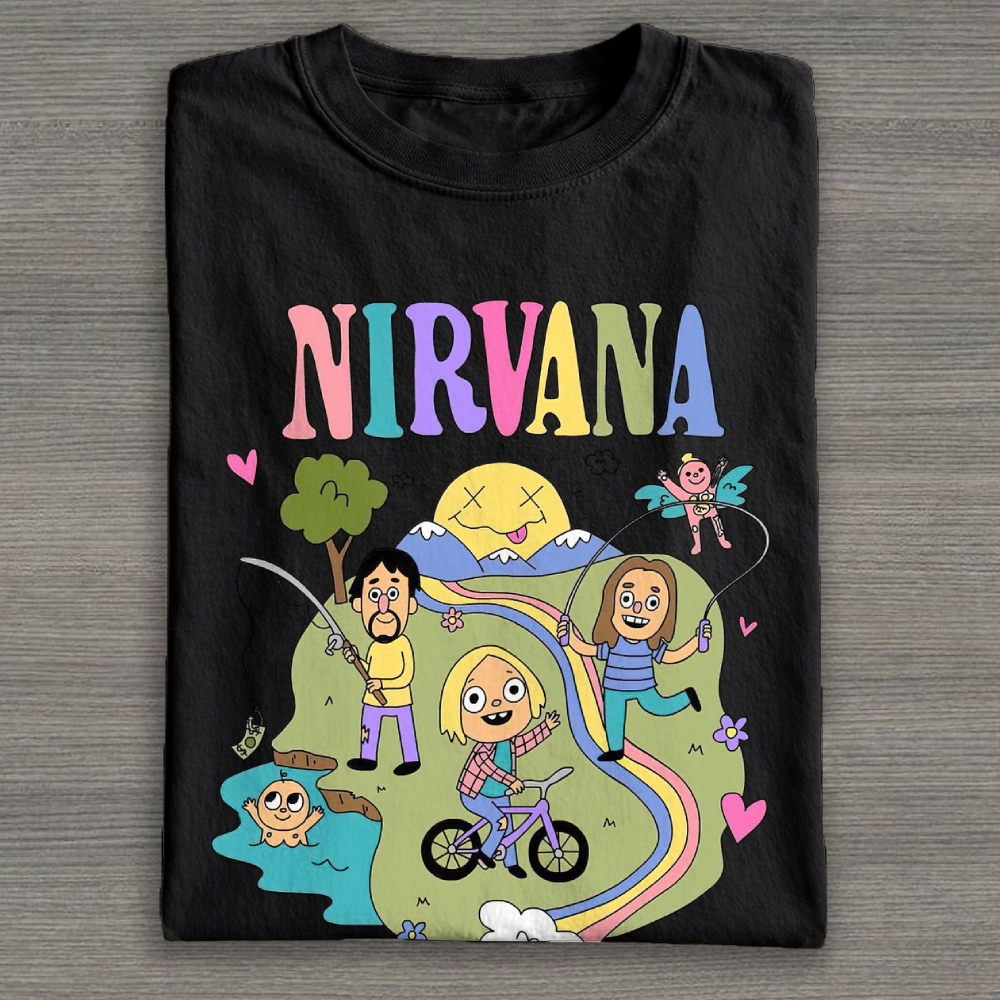 Retro 90s Rock Parody Cartoon Cotton T-shirt 
