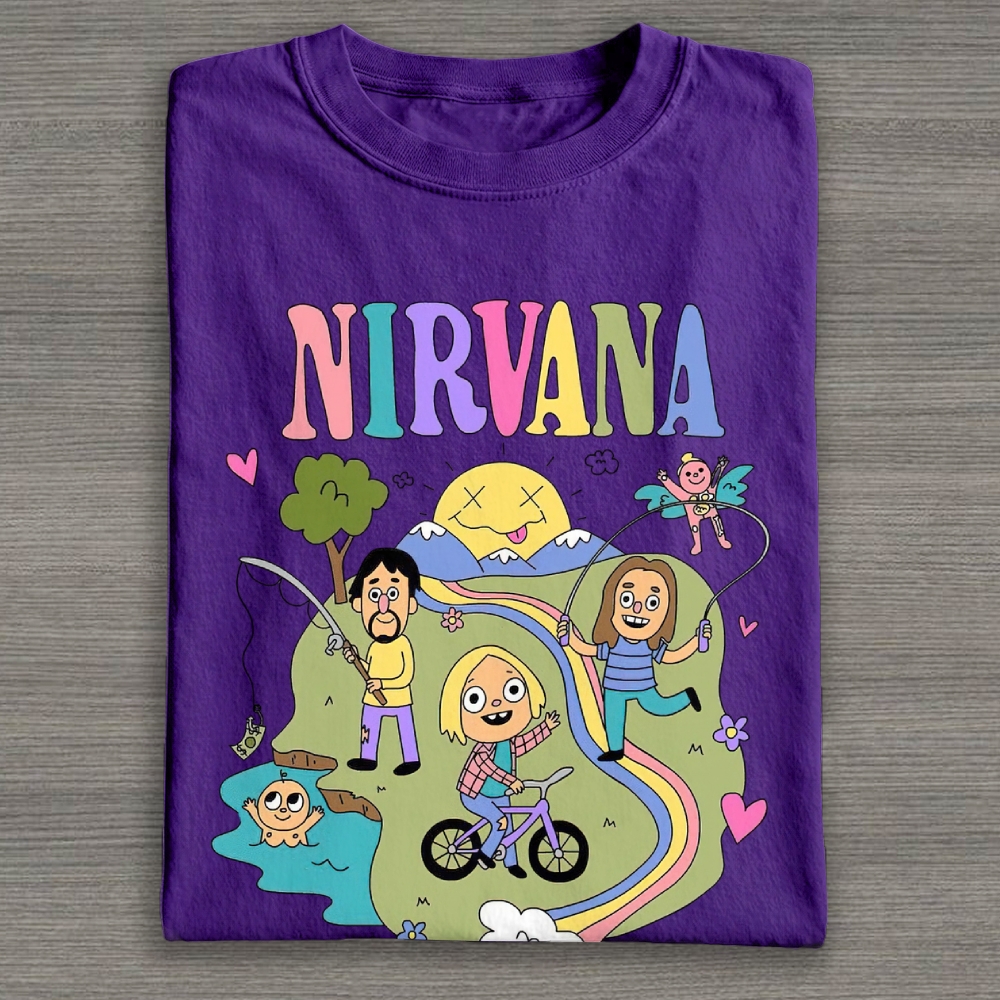 Retro 90s Rock Parody Cartoon Cotton T-shirt 