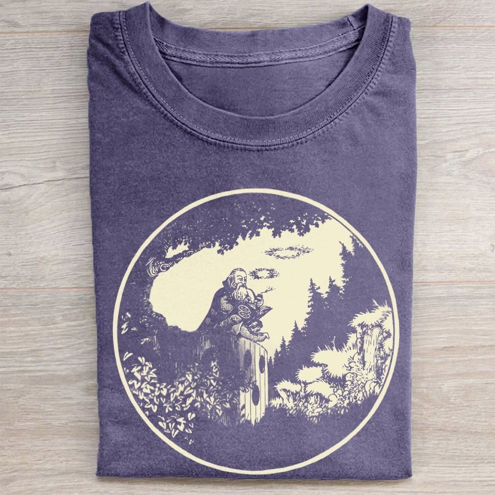 Forest Wizard Reading Book Vintage Washed Tee