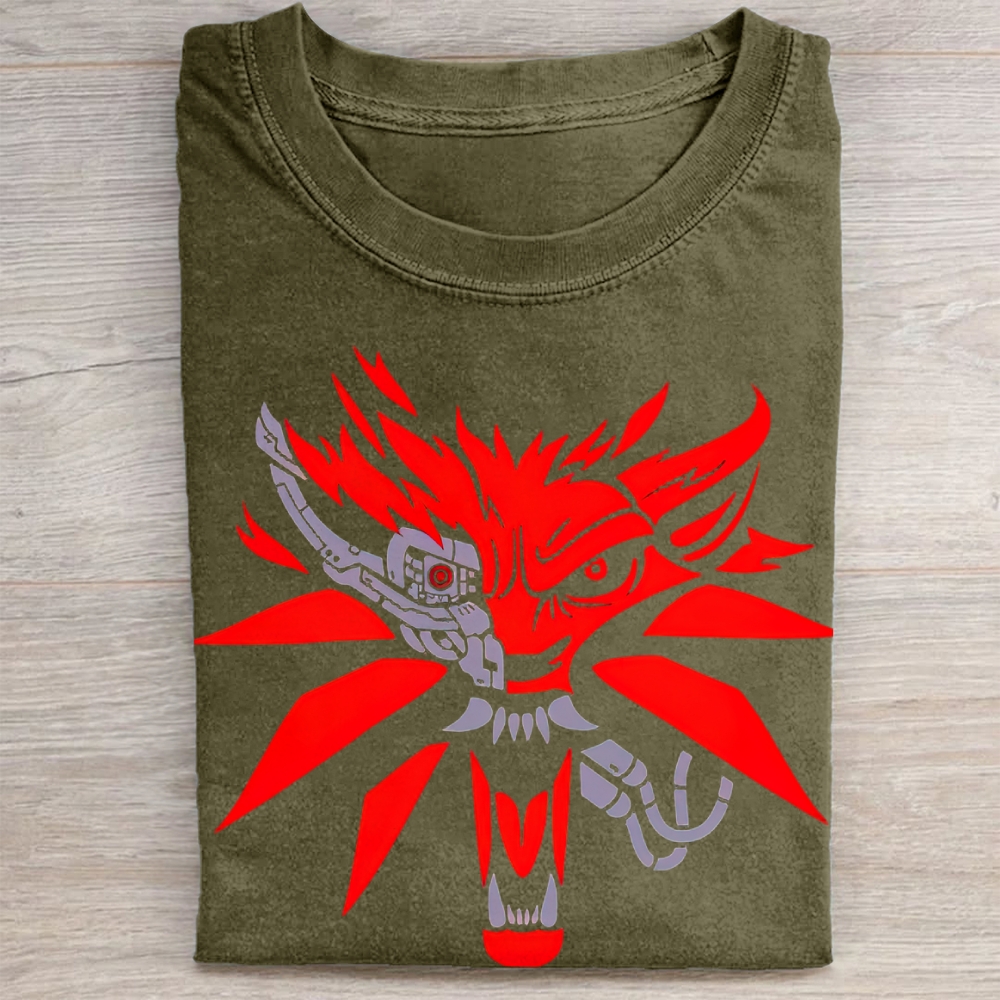 Cybernetic Wolf Monster Sci-Fi Fantasy Vintage Washed Tee 