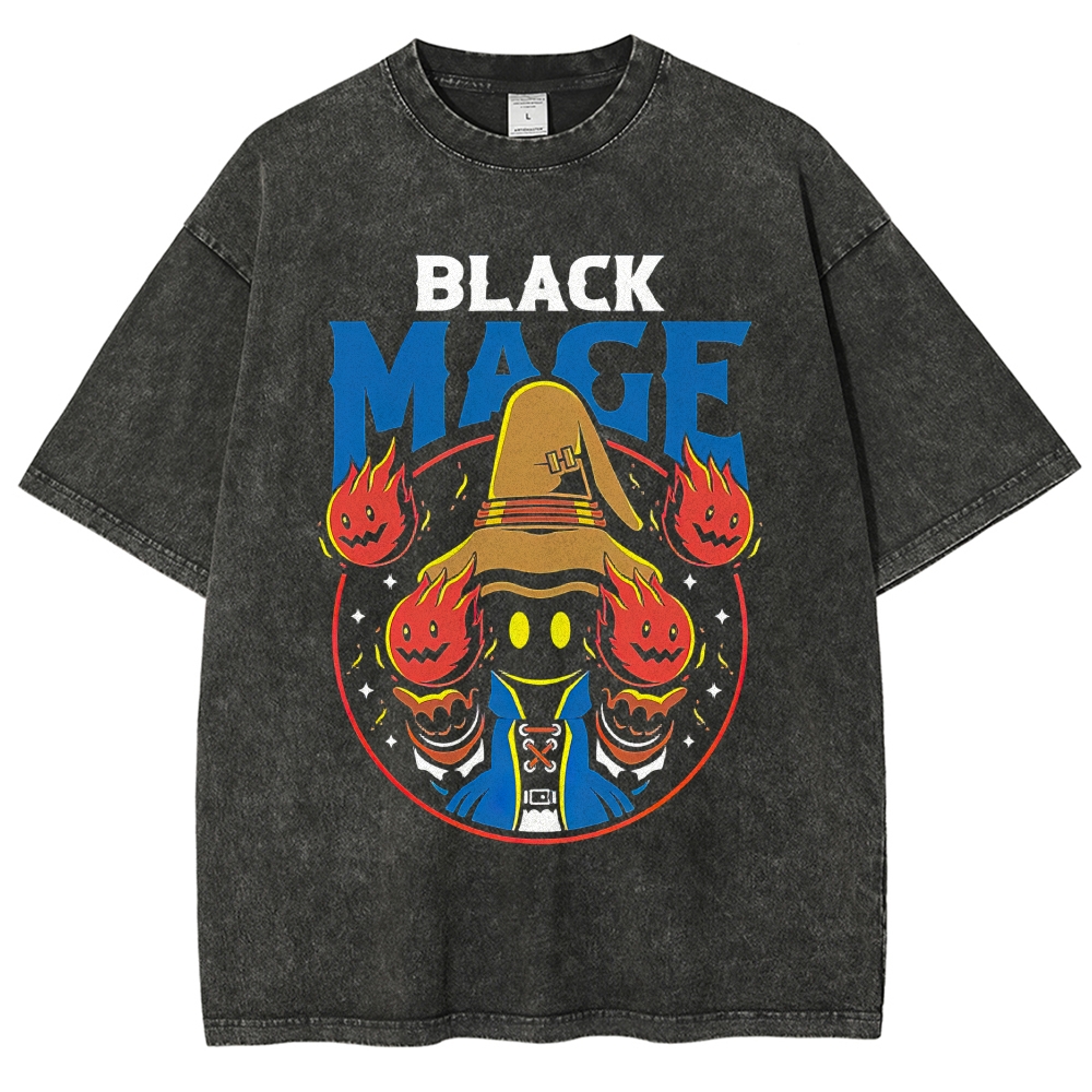Black Mage "Fire Spells" Final Fantasy Retro Washed T-Shirt 