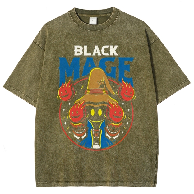 Black Mage "Fire Spells" Final Fantasy Retro Washed T-Shirt 