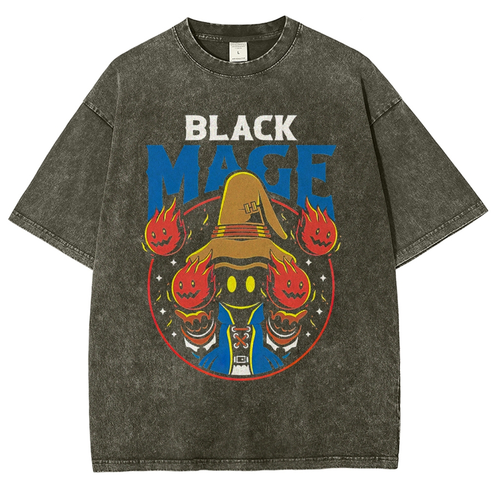 Black Mage "Fire Spells" Final Fantasy Retro Washed T-Shirt 
