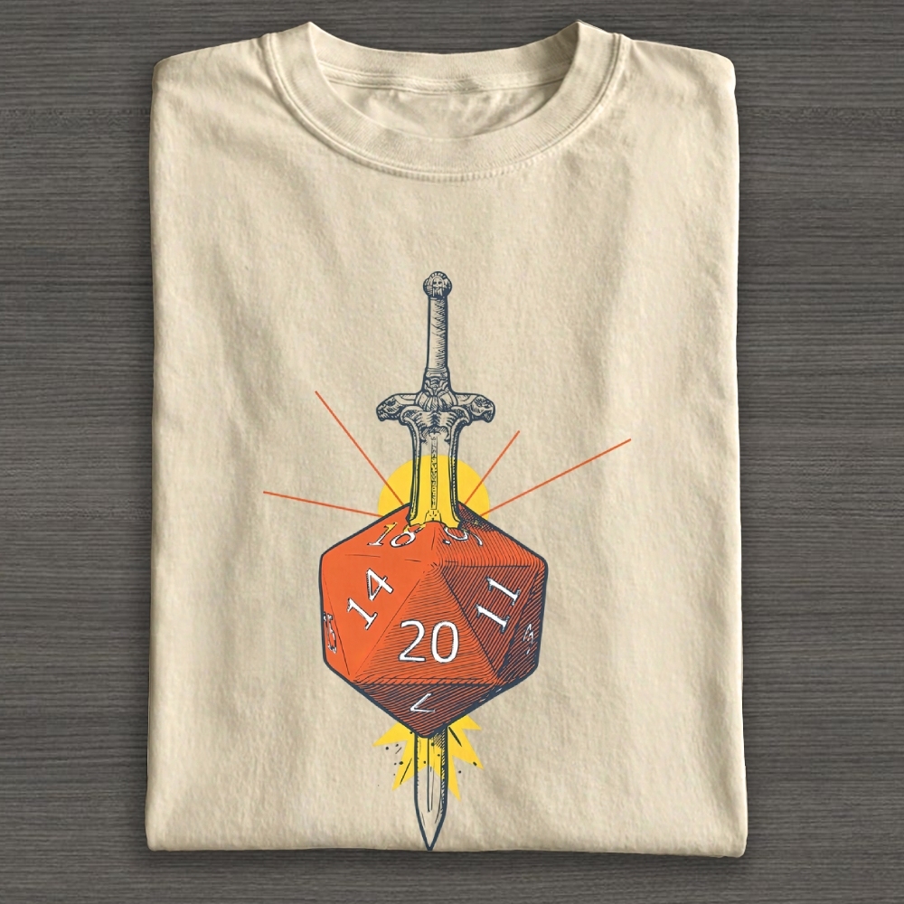 "Sword Through D20" D&D Vintage Fantasy Cotton T-shirt 