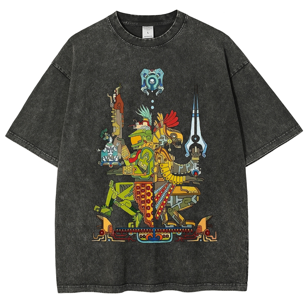 Aztec Style Halo Spartan Graphic Vintage Washed T-Shirt